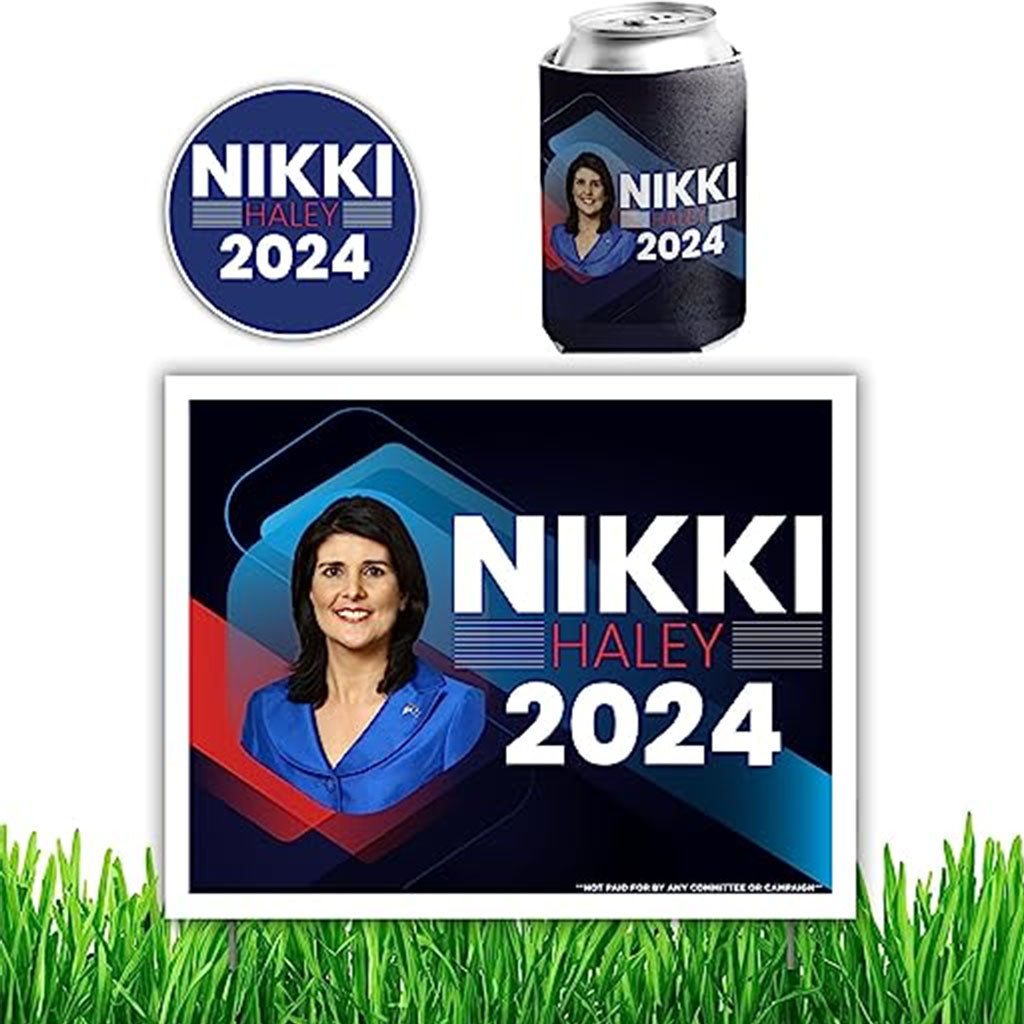 Nikki Haley 2024 Gift Pack - Yard Sign w/stakes, Decal & Can Cooler (1 of item)