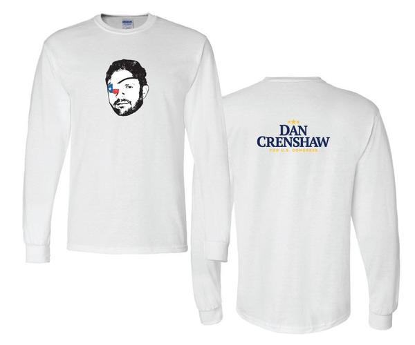 White Dan Crenshaw Face Graphic Long Sleeve Shirt